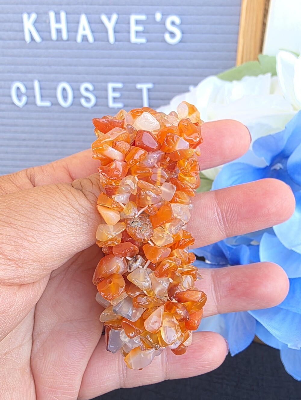 Handcrafted Orange Carnelian Chip Stretch Bracelet